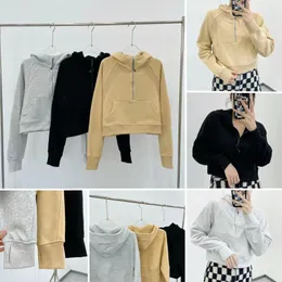 Lu Women Sports Coat Loose Hoode Coats نصف سحاب سترة مريحة لليوغا معطف Thumbhol