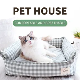 Mats Hanpanda Plaid Printing Soft Removable Washable Dog Bed Fabric Skin Friendly CottonLinen Breattable Pet Sofa Square Cat Litter
