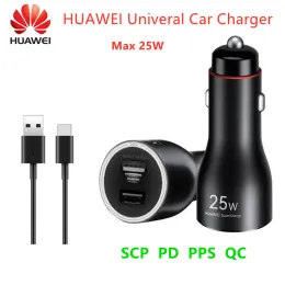 Chargers HUAWEI SuperCharge Univeral Car Charger Max 25W Support PD QC Fast Charging 2A1C Output For Mobile Phones Tablet PC Earphones