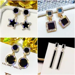 Stud Earrings Fashion Crystal Black Acrylic Star Heart Round Circle Square Triangle Bow For Women Party Geometry Trendy Jewelry