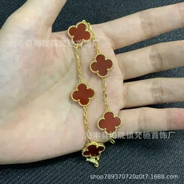 Designer Jewelry Luxury Bracelet Link Chain Vanca Four Leaf Grass Five Flower Bracelet Womens 18k Rose v Gold Red Agate White Full Diamond Hand Jewelry 3H2X