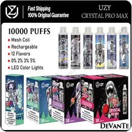 UZY Crystal Pro Max Puff 10000 Одноразовая сетчатая катушка для вейпа Перезаряжаемая 10 тыс. затяжек Электронные сигареты 0% 2% 3% 5% Испарители с 12 вкусами