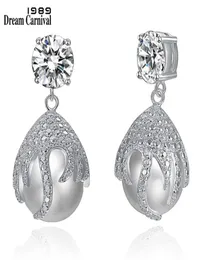 DreamCarnival1989 Deluxe Tropfen-Ohrringe für Damen, Boucle d039oreille Femme, Rhodium-Farbe, eleganter baumelnder Perlen-Hochzeitsschmuck WE43215360