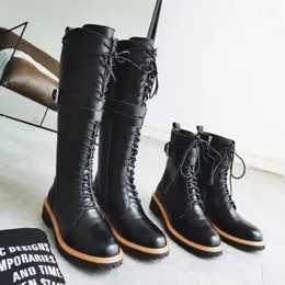 Ботинки с ремнем, мотоциклетные ботинки с пряжкой на шнуровке, женские рыцарские ботинки из натуральной яловой кожи, черный с круглым носком, молния сбоку, толстая подошва в британском стиле