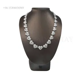 Alta qualidade 14mm estilo punk jóias sier bela moissanite moda coração forma diamante colar