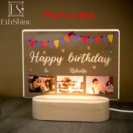 Jewelry Personalized Night Light Custom Acrylic Plaque with Photos Customized LED Lamp Picture Frame for Family Parents Birthday Gifts