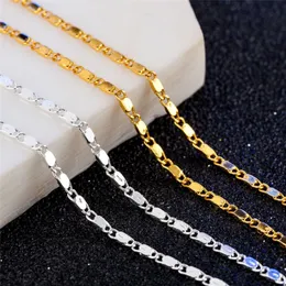 2mm gładki płaskie łańcuch Naszyjnik mody kobiety 18 -karatowy złoty łańcuch dla mężczyzn 925 srebrne łańcuchy naszyjniki