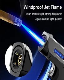 Unique Lighter Windproof GasElectric Plasma USB Rechargable Lighters Gift for Men Folding Gun Butane Torch Turbo Jet Flame Cigar 82074074