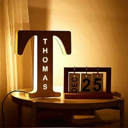 Chains Custom Name LED Night Light Personalized 26 Letters Wall Decor Wooden Lamp for Family Couples Kids Bedroom