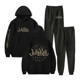 Jelly Roll Backroad Baptism Tour 2 Piece Set Tracksuit Men Hooded Sweatshirt+pants Sportwear Suit Ropa Hombre Casual Men Clothes