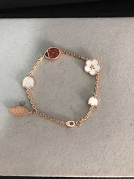 Designer-Schmuck, Luxus-Armband, Gliederkette, Vanca, vierblättriges Gras, fünf Blumen, weiblich, Gold, Roségold, weiße Fritillaria, roter Achat, gerade Halskette, 99 LT