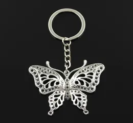 Fashion 30mm Key Ring Metal Key Chain Keychain Jewelry Antique Bronze Silver Color Plated Hollow Butterfly 60x48mm Pendant8115791