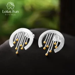 Ohrringe Lotus Fun aus echtem 925er-Sterlingsilber, handgefertigter feiner Schmuck, orientalisches Element, Vintage-Vorhang-Ohrstecker, Acessorios für Frauen