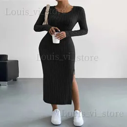 Basic Casual Dresses Plus Size Knitted Dress for Women 2024 Spring Winter Korean Large Size Sexy Slim Long Skirt Elegant Female Clothing Vintage Robe T240227