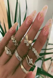 PcsSet Retro Rings Women Fashion Gold Crystal Butterfly Leaf Gem Geometry Finger Ring Set Party Wedding Jewelry Accessories Clust2249088