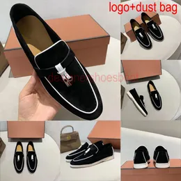 LP Summer Walk Suede Loafers Women Luxury Designer Moccasin Metal Lock Loafers Gold Silver Charms Metal Lock Mules Leather Flats Soft Casual Shoes Plus Size 42 43 44