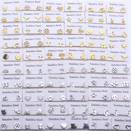 30Pairs/Lot Fashion Simple Stainless Steel Stud Earrings For Women Flower Mixed Style Jewelry Accessories Party Gift Wholesale 240219