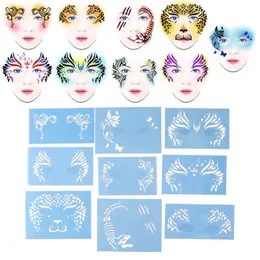9 pçs corpo rosto pintura estênceis kit lavável tatuagem modelo estênceis cosplay arte do corpo diy ferramentas de maquiagem para festa de halloween 240222