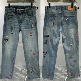 Мужские джинсы Дизайнер 2024 Весна Высококачественная вышивка Модная тенденция Мужские джинсы с прямыми штанинами High Ding Micro Широкие брюки Мужские брюки 6SO4