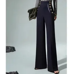 Women Chic Straight Pants Fashion Vintage Office Wear Ladies Trousers High Waist Korean Spring Autumn Wide Leg Female K62 240223