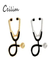 Moda 2 cores estetoscópio broche pinos enfermeira jóias prata ouro jóias médicas médico enfermeira presente escola médica graduação so1088845