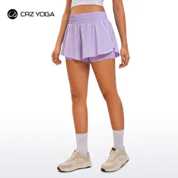 Skorts CRZ Yoga 2 in 1 Flowy Ranning Shorts for Women high -waistedクイックドライアスレチックジムラウンジトレーニングショーツかわいいテニススカート