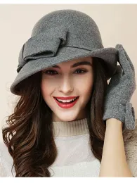 Snapbacks Frauen feiern formelle Kopfbedeckung Lady Winter Mode asymmetrische Bogenknoten 100% Wollfilzhüte