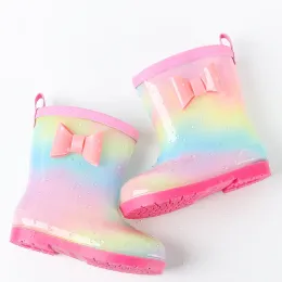 Tênis arco-íris crianças sapatos de água pvc crianças botas de borracha moda bonito do bebê meninas botas de chuva à prova dwaterproof água dos desenhos animados meninos botas de água infantil