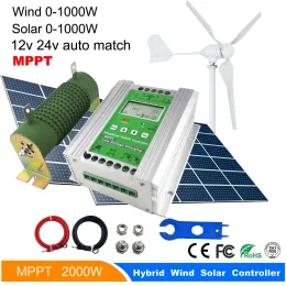 Solar MPPT Wind Solar Hybrid Boost Charge Controller for 12V/24V1000W 800W Wind Turbine Generator +600W 1000W Solar Panels System