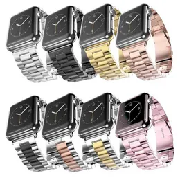 Designer Luksusowy Złoty Pasek ze stali nierdzewnej do Apple Watch Ultra 49mm 8 7 41mm 45 mm 42 mm 38 mm metalowy zestaw obserwacyjny Trzy linki Bransoletowe pasmo Iwatch Seria 6 5 SE 4 3 40 mm 4