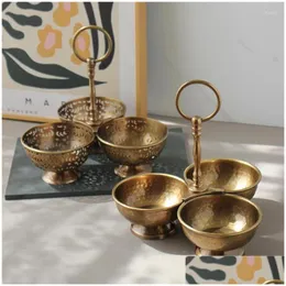 Dishes Plates Brass Dried Fruit Plate Triple Bowl Candy Snack Storage Home Retro Nostalgic Hammer Pattern Handmade Ornaments Drop Dhnqh