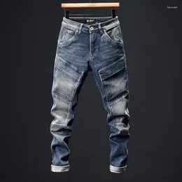 Men's Jeans Stitching Zipper Motorcycle Street Fashion Tight Feet Three-Dimensional Handsome Menswear Trousers