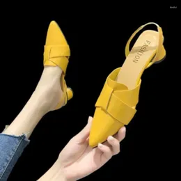 Sandals Summer Pointed Toe Women Fashion High Quality Beige Square Heel Shoes Casual Sweet Party Yellow Heels Plus Size 42