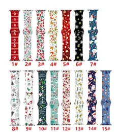 Designer HOT Silicone Christmas Replacement Bands para iWatch série 6 5 4 3 2 3840mm 4244mm Padrão de Natal Impresso Smart Apple Watch Strap designerMY50MY50