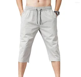 Men039s pantolon artı boyutu erkekler rahat capri düz renkli elastik bel erkek eşofmanları çizim 34 uzunlukta kırpılmış pantolonlar jogge7962625
