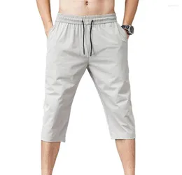 Men039s Hosen Plus Größe Männer Casual Capri Einfarbig Elastische Taille Männlich Jogginghose Kordelzug 34 Länge Geerntete Hose Jogge7962625