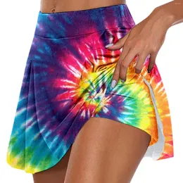 Skirts Rainbow Tie-Dye Tennis Women Sports Golf Pleated Skirt Fitness Shorts High Waist Athletic Quick Dry Running Short Skort