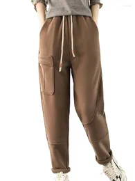 Spodnie damskie qpfjqd 2024 Zimowe panie vintage luźne ciepłe futra fitness spodnie damskie damskie sprężyste harem z wysokiej talii harem