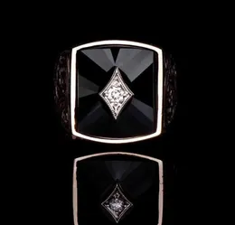 Wedding Rings Vintage Carved Pattern Men Ring Elegant Black Enamel Zircon Engagement Rose Gold Male Finger Jewelry8835292
