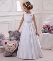 Sukienki dziewczyny039s sukienka Flower Girl Dress White Alind Bow Bow Sash Silny SIME ONECK GIRLE PIERWSZE KOMUNIONACH DE COMUNIONGIRL7119254