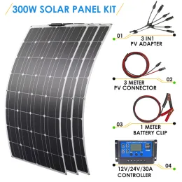 Güneş Güneş Sistemi 300W Güç Jeneratörü 200W Kapalı Izgara Dış Mekan Pil Şarj Cihazı 12V Ev için Komple Kit