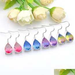 Dangle Chandelier Mix Color 4 Pçs / Lote 925 Sterling Sier Pequeno E Requintado Arco-íris Bi-Colorido Turmalina Pedra Preciosa Dia Dos Namorados Dangl Dhipy