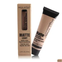 Fundação Miss Rose Matte Light Base Líquida Matte-Wear Base de Maquiagem Nutritiva 37Ml Profissional Rosto Make Up Produto Drop Deliv Dhpq2