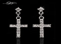 Elegante Kreuz-CZ-Diamant-Party-Tropfenohrringe, ganze 18 Karat Roségold, platiniert, Punk-Hochzeitsschmuck für Frauen DFE373 DFE323002382