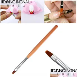 Pennelli per unghie All'ingrosso- 1Pc Gel Uv Unghie Capelli di zibellino Manico in legno Arte rotonda Ding Brush Penna piatta per salone di bellezza Manicure Strumento fai da te D Dhxyt