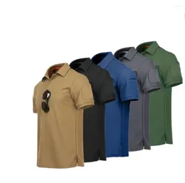 Polos masculinos de alta qualidade verão manga curta camisa polo de secagem rápida ao ar livre tático militar amry cor verde turn-down