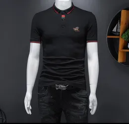New Brand men's classic Polo shirt designer black T shirt fashion embroidery-bee pattern stripe sleeve tee men cotton lapel casual pullover top oversize T-shirt 5XL