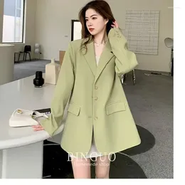 Women's Suits Insozkdg 2024 Spring Autumn Single Breasted Blazer Women Korean Style High-quality Pure Color Casual Office Lady Suit Coats