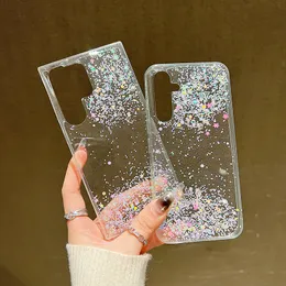 حالات Bling Glitter Starry لـ Samsung S24 Ultra S23 Plus S23 A14 A54 A34 Huawei Mate 60 P60 Pro Nova 9 Clear Sparkle Stars Foil Covernny Hard PC Cover Soft Tpu