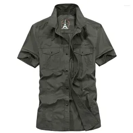 Men's Casual Shirts Men Military Style Multi Pockets Tooling Summer Short Sleeve High Quality Cotton Shirt 4XL